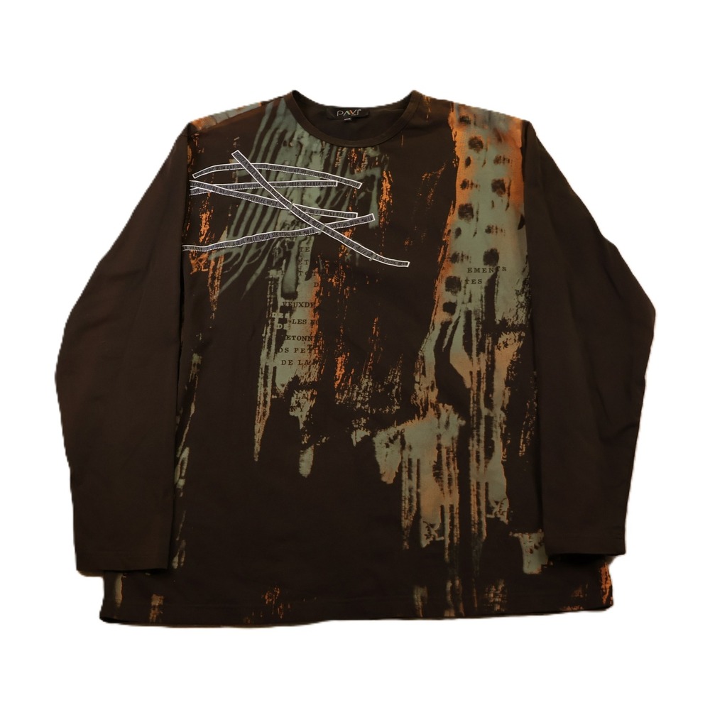 Pavi Italy Mens 3XL Long Sleeve Shirt Brown Abstract Graphic Print Cotton Blend